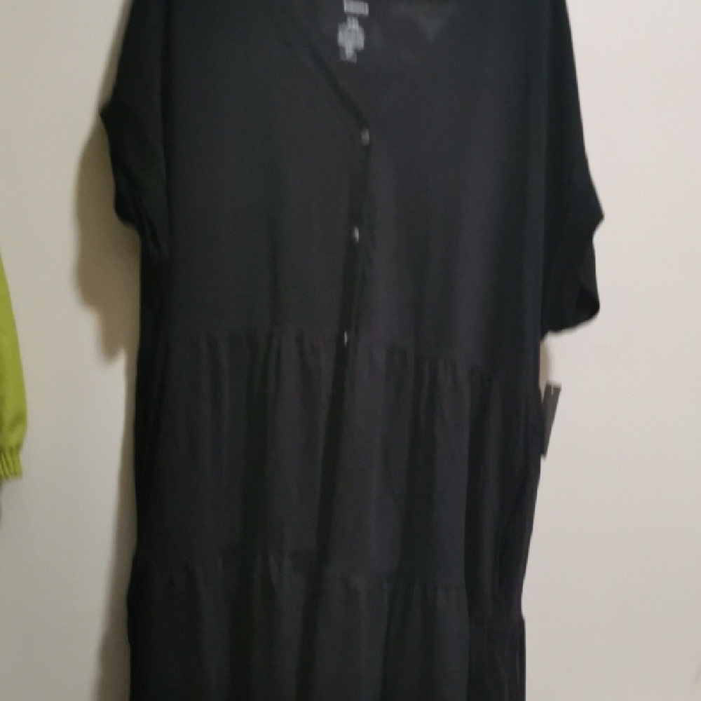 Sonoma Black V-Neck Buttoned Midi Dress